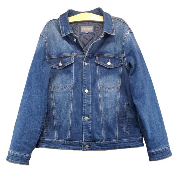 Slate & Stone Men's Denim Trucker Jacket Medium Long Sleeve Blue Flap Pockets - Picture 1 of 12